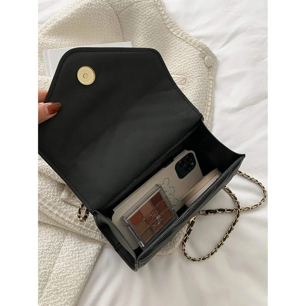 Quilted Pattern Flap Chain Square Bag