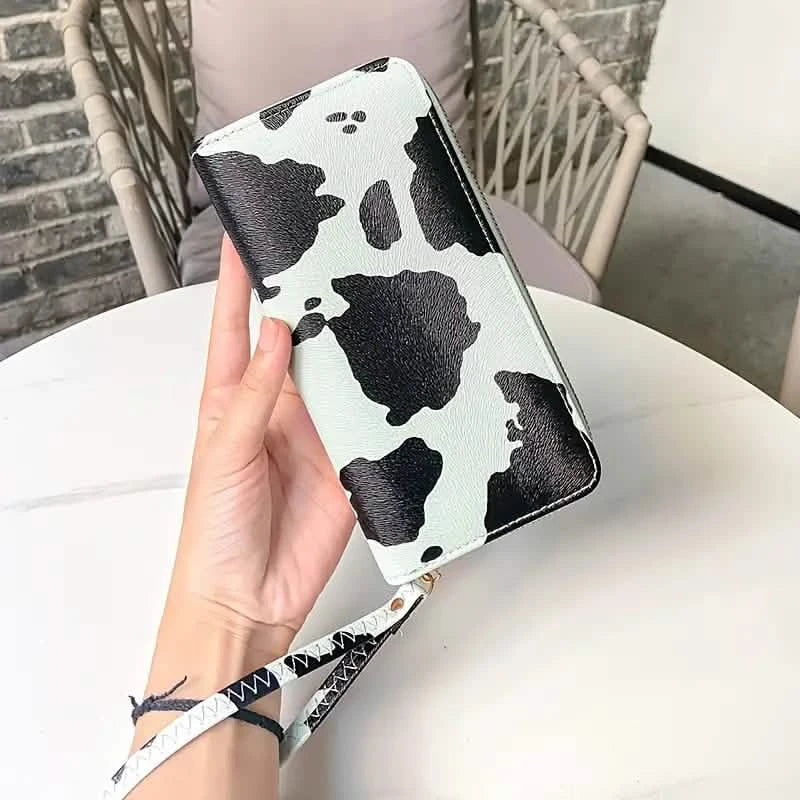 Women's Cute Versatile Faux Leather Cow Print Long Wallet