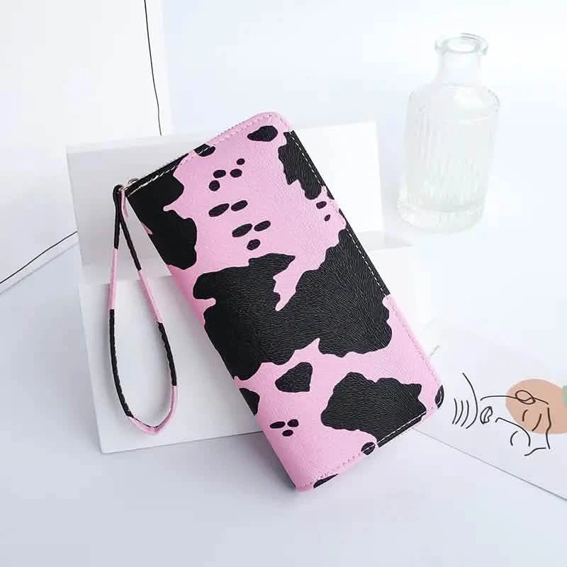 Women's Cute Versatile Faux Leather Cow Print Long Wallet