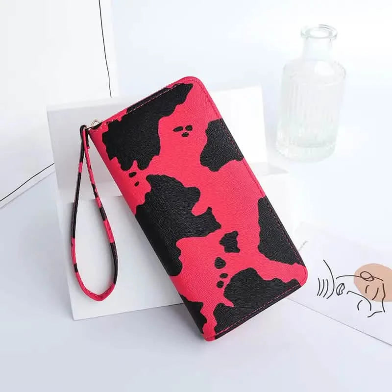Women's Cute Versatile Faux Leather Cow Print Long Wallet